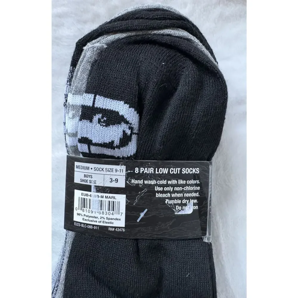 Ecko Unltd. Boys 8-Pair Low Cut Socks Black/Gray Medium Shoe 3-9 Lightweight